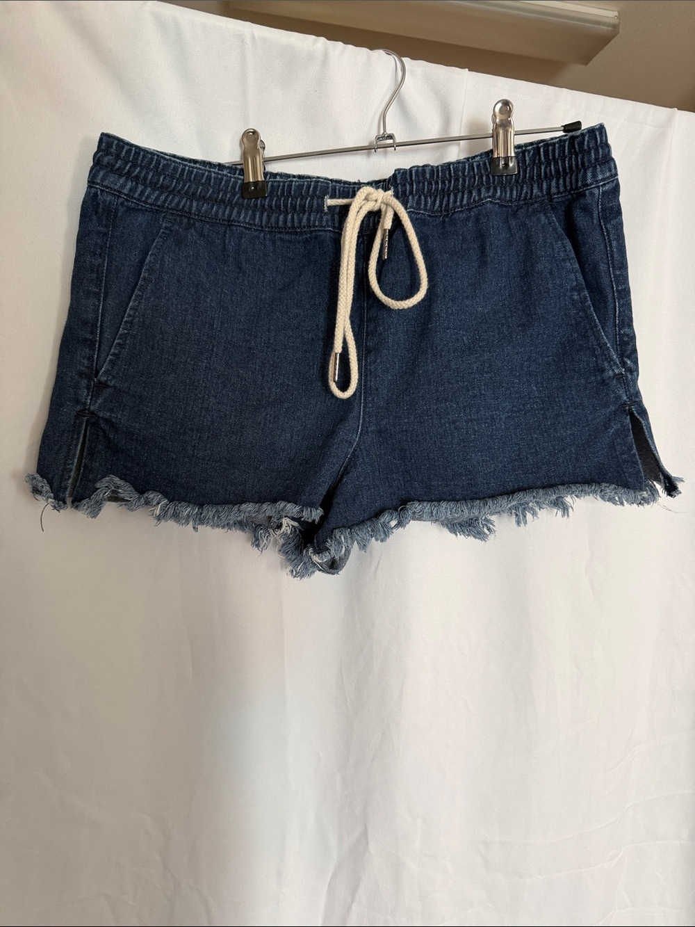 BDG Women's Dark Blue Denim Frayed Hem Drawstring Shorts